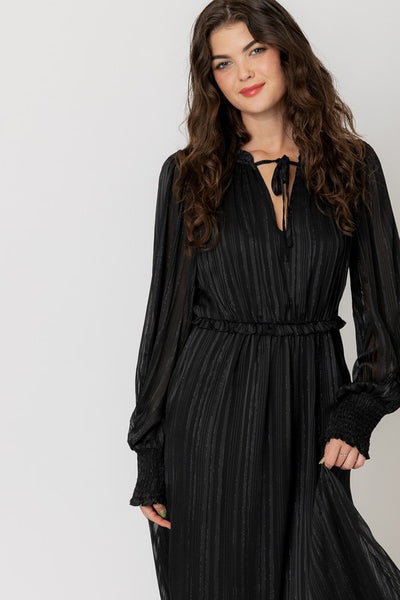 Chiffon Ruffle Detail Long Sleeve Dress