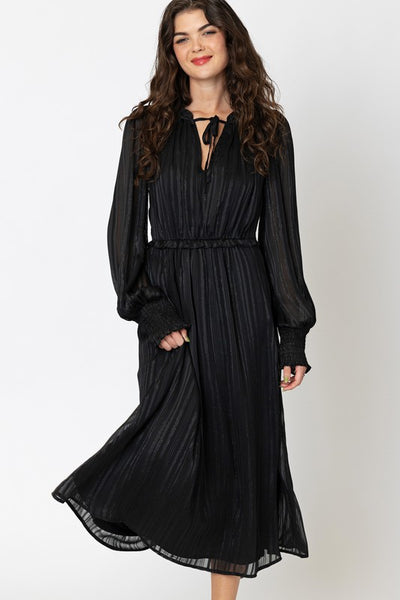 Chiffon Ruffle Detail Long Sleeve Dress