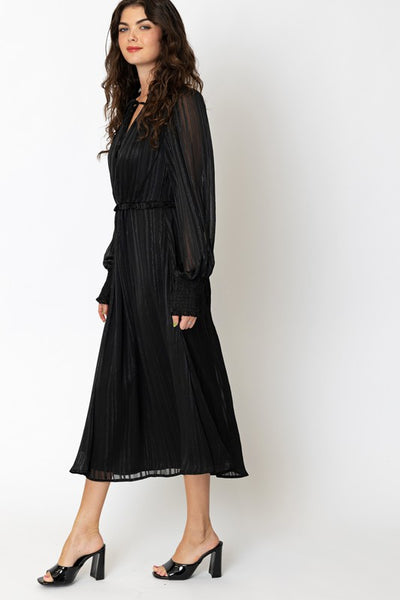 Chiffon Ruffle Detail Long Sleeve Dress