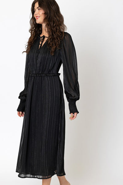 Chiffon Ruffle Detail Long Sleeve Dress