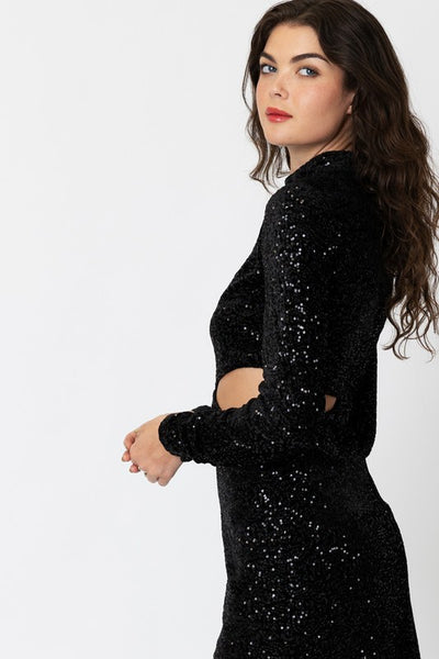 Sequin Turtle Neck Waist Cut Maxi