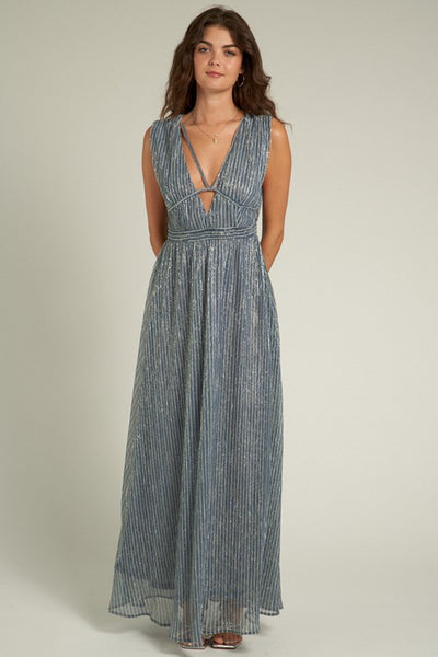 Strappy V Neck Glitter Maxi Dress