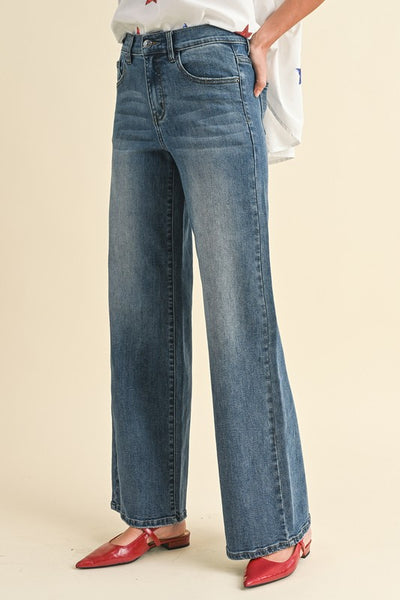Comfort Stretch Medium Wash High Rise Wide Leg Jeans