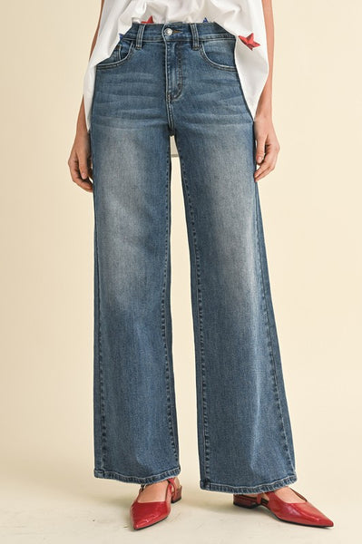 Comfort Stretch Medium Wash High Rise Wide Leg Jeans