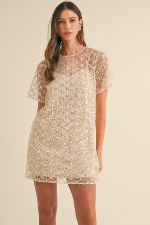 Sequin Beaded Shift Mini Dress