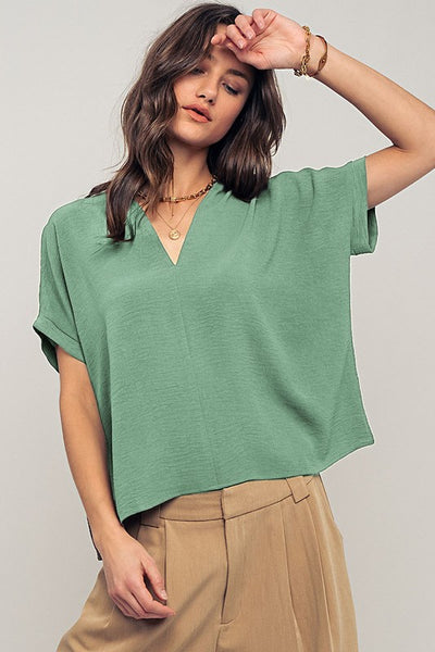 Relaxed Fit V-neck Boho Tops