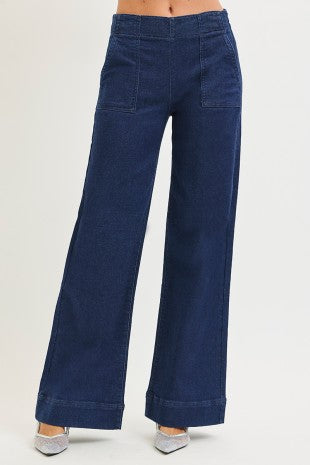 Elastic Waist Patch Pocket Jeans