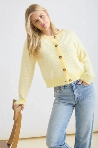 Stripe Fuzzy Knit Cardigan