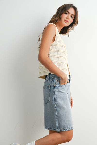 Textured Button Front Vest Top