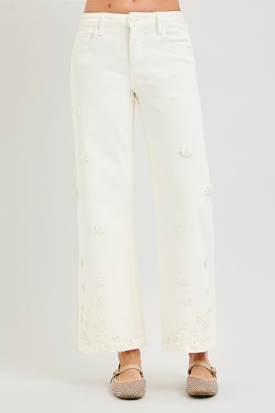 Tummy Control Mid Rise Flower Pants