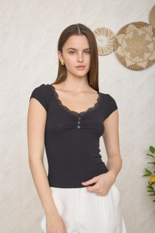 Lace Trim Henley Top