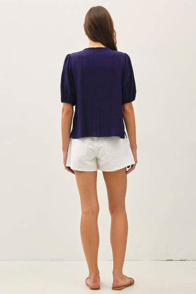 Linen Blend Ruffle Blouse