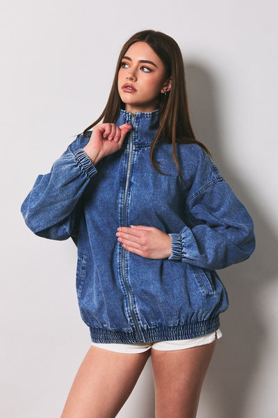 Zip Front Oversized Denim Jacket