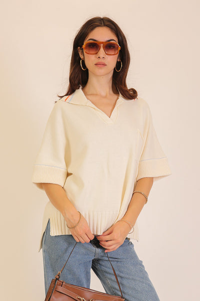 Collared V Neck Polo Sweater Top