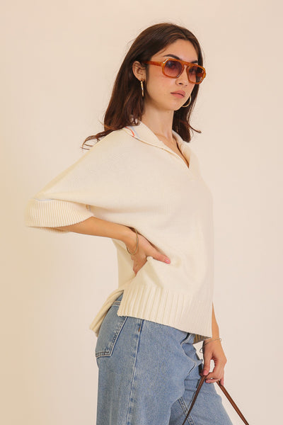 Collared V Neck Polo Sweater Top