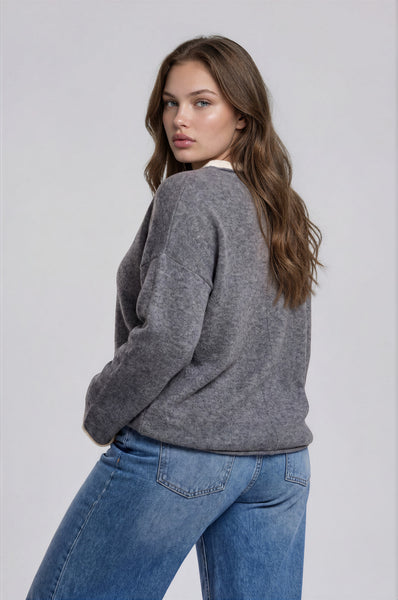 Contrast Rolled Edge Crewneck Sweater