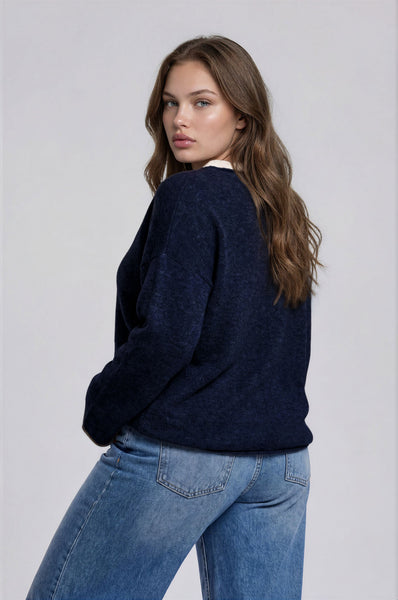 Contrast Rolled Edge Crewneck Sweater