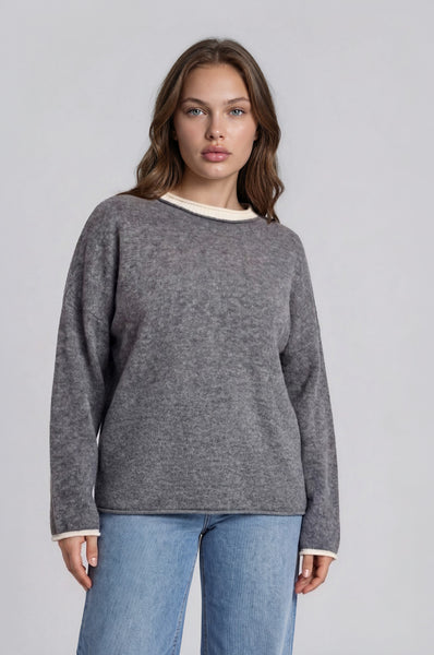 Contrast Rolled Edge Crewneck Sweater