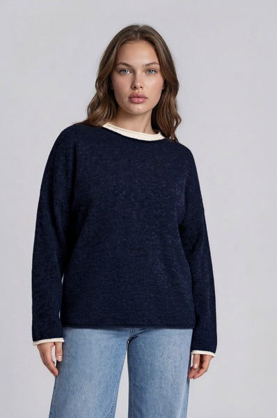 Contrast Rolled Edge Crewneck Sweater