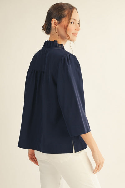 Ruffle Neck Crinkle Top