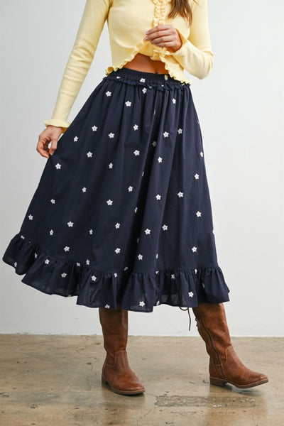 Floral Ruffle Maxi Skirt