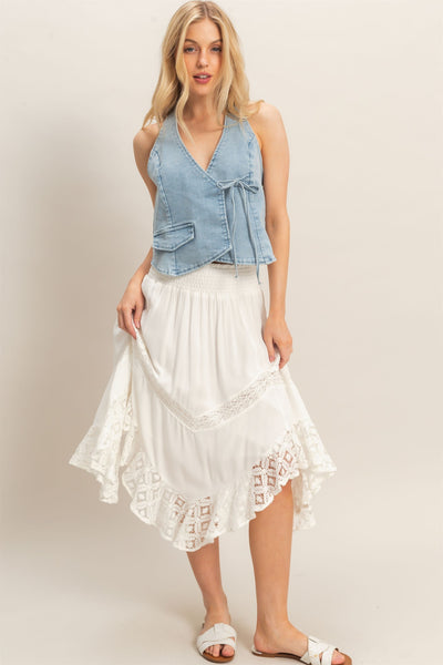 Smocked Lace Hem Skirt