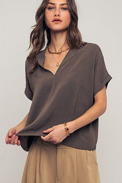 Relaxed Fit V-neck Boho Tops