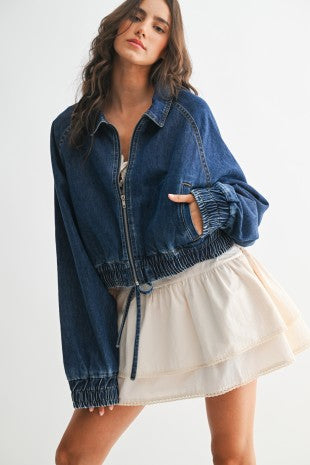 Denim Jacket With Elastic Waist