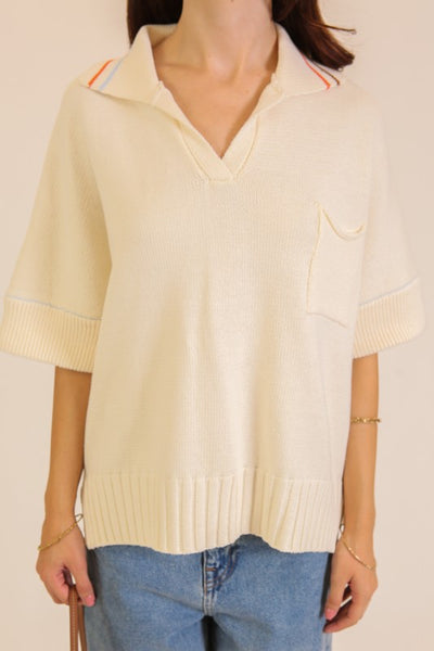 Collared V Neck Polo Sweater Top