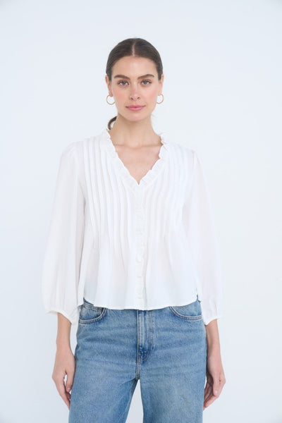 Ruffle Trim Pintuck Blouse