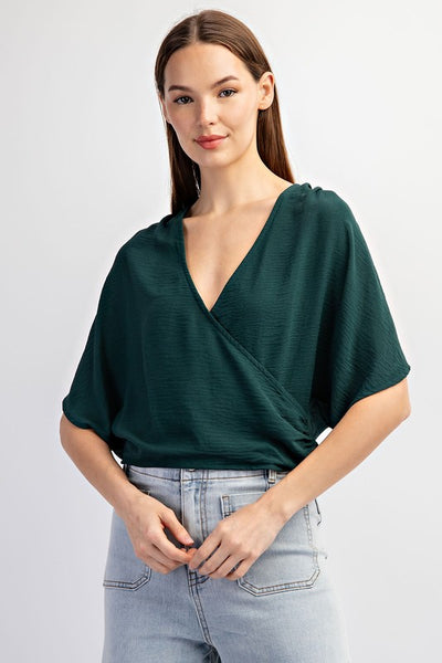 Solid Surplice Short Sleeve Top