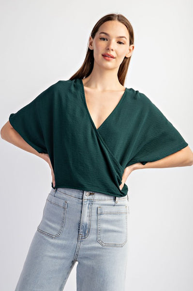 Solid Surplice Short Sleeve Top