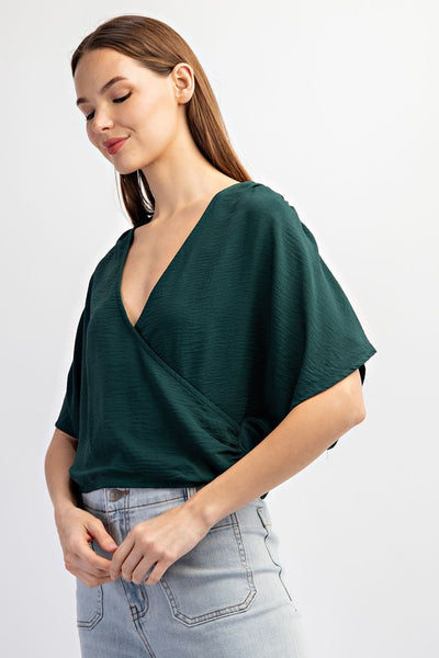 Solid Surplice Short Sleeve Top