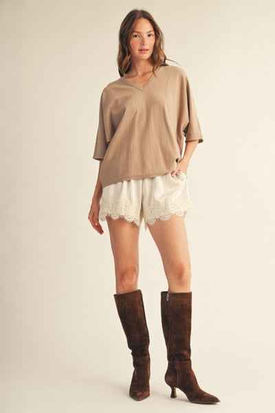 Lace Trim Detail Satin Shorts