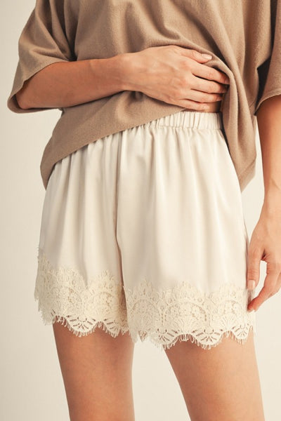 Lace Trim Detail Satin Shorts