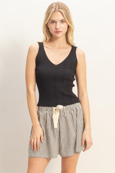 Ribbed V Neck Tank Top
