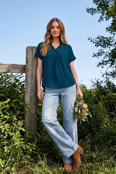 Drop Shoulder Collared Woven Top