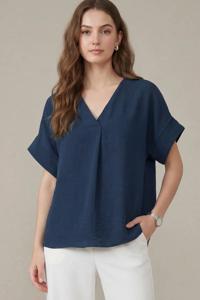 Drop Short Sleeve Woven Top