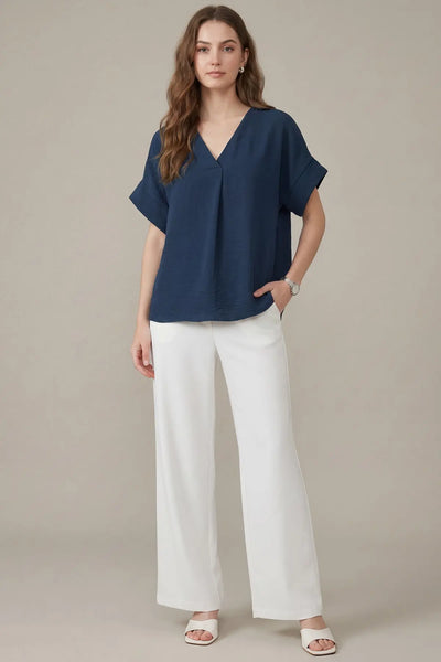 Drop Short Sleeve Woven Top