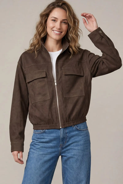 Faux Suede Zip Front Utility Jacket