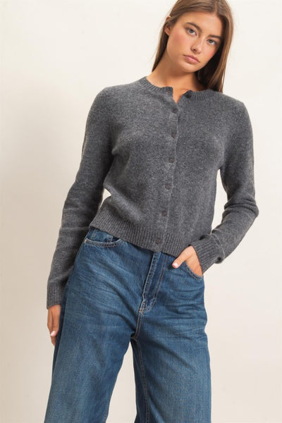 Crew Neck Simple Cardigan