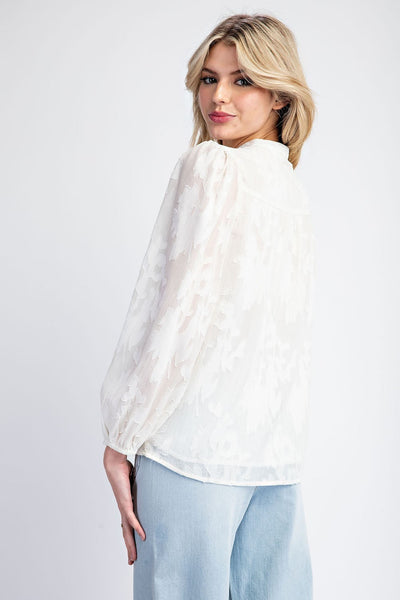 Sheer Print Long Sleeve Blouse Top