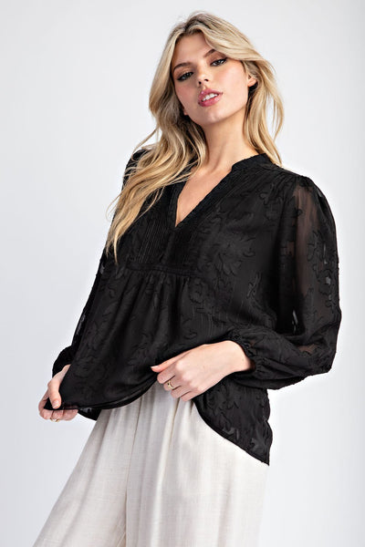 Sheer Print Long Sleeve Blouse Top