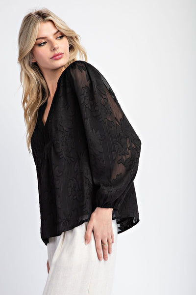 Sheer Print Long Sleeve Blouse Top