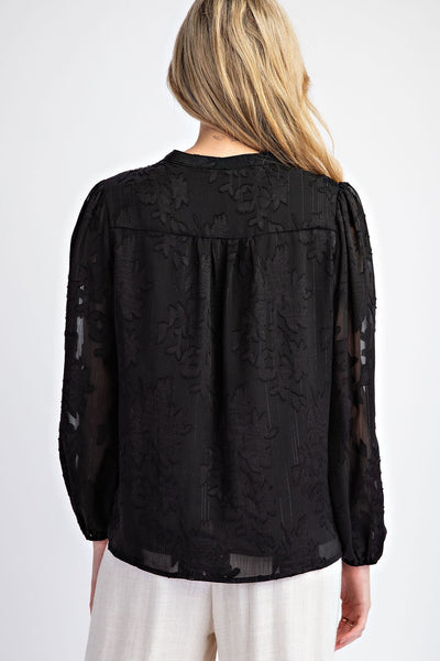 Sheer Print Long Sleeve Blouse Top