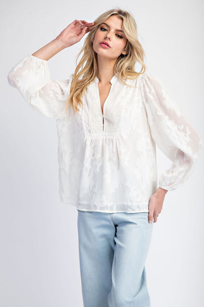 Sheer Print Long Sleeve Blouse Top