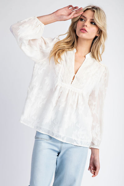 Sheer Print Long Sleeve Blouse Top