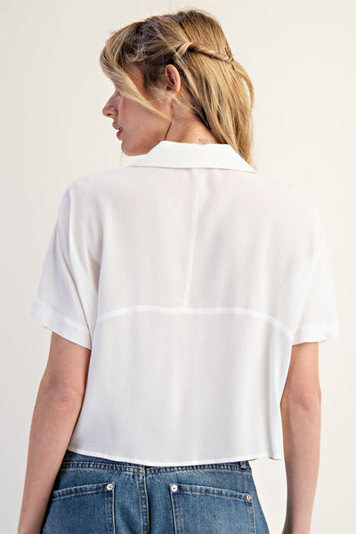 Solid V-Neck Short Sleeve Top