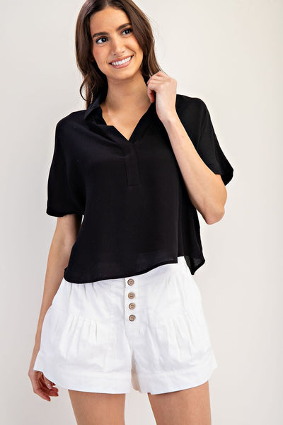 Solid V-Neck Short Sleeve Top