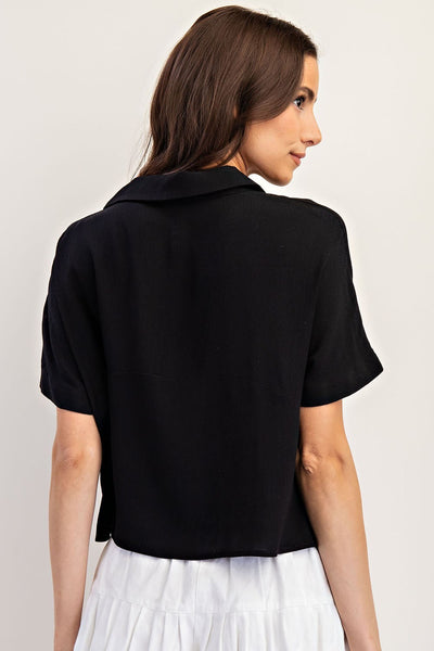 Solid V-Neck Short Sleeve Top